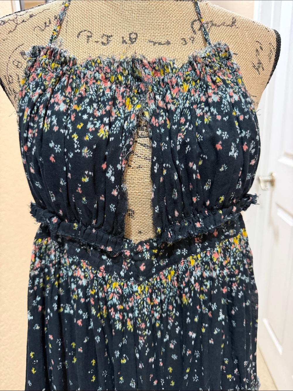 Free People Black Floral Halter Midi Dress with Keyhole - Picture 4 of 7